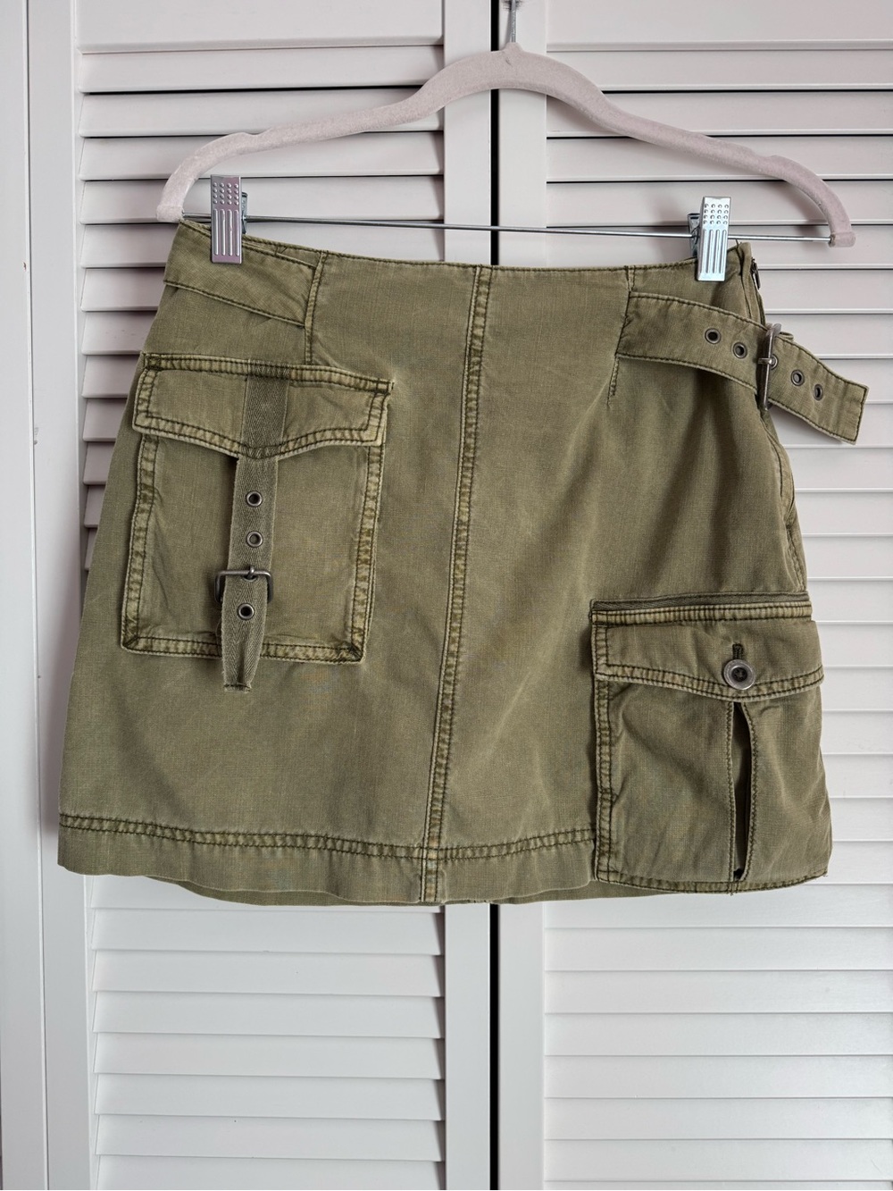 Free People Erika Utility Cargo Mini Skirt Army Green Size 0 Festival Hipster